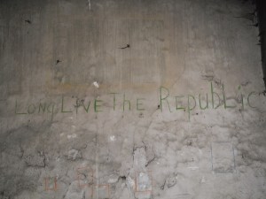 Slogan painted in green over whitewash 'Long Live the Irish Republic' located in cell on Corridor 1 of Top Floor. 