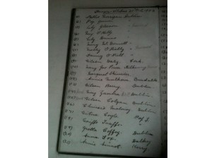 Page 1 of 3 List of Hunger Strikers in Autograph Book of M Timmins (Kilmainham Gaol Archive).