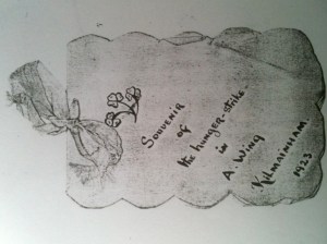 Photocopy of front of commemorative booklet in Mai Moloney's Autograph Book (Kilmainham Gaol Archive).