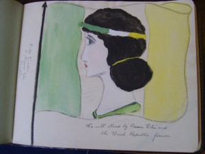 Image of female personification of Ireland located in an autograph book (Kilmainham Gaol Archive).